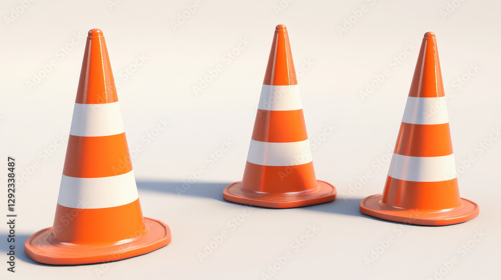 Road construction cone standing and lying. Realistic 3d vector illustration set of orange traffic safety barrier sign with white stripes for highway works warning signal. Repair caution equipment. Road construction cone standing and lying. Realistic 3d vector illustration set of orange traffic safety barrier sign with white stripes for highway works warning signal. Repair caution equipment.