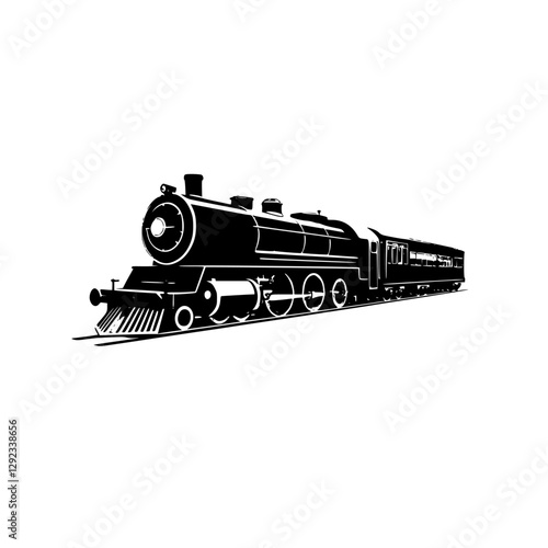 Classic Black Steam Locomotive Illustration on White Background.
