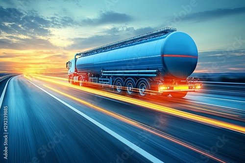 fuel truck in motion on highway and blurred background. , isolated on white background,  , copy space for text, photo