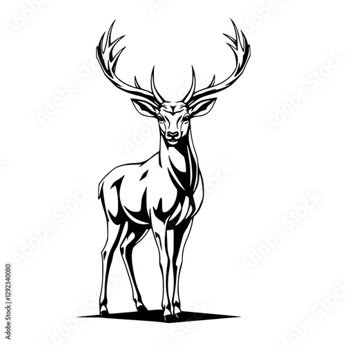 Majestic Stag: Minimalist Deer Portrait with Large Antlers in a Graphic Design