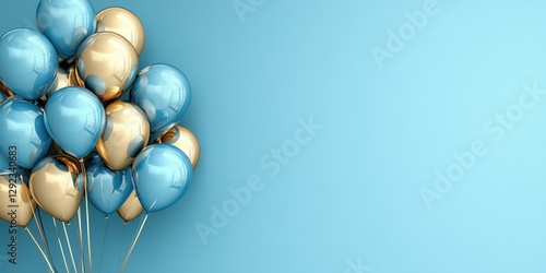 Wallpaper Mural A Stunning Array of Light Blue and Gold Balloons Against a Soft Blue Background Torontodigital.ca