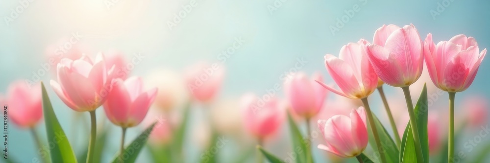 Naklejka premium Pastel tulips, soft abstract background, spring joy, airy, canvas, tranquil