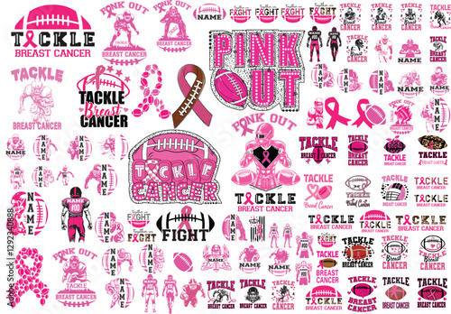 Breast cancer mega bundle, tackle breast cancer, cancer fight, wear pink, Hope, race, pink out dalmatian dots, support squad, tackle breast cancer, cancer fight, wear pink, Cancer awareness, football