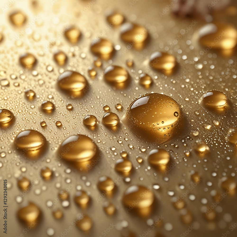 AI Generative. A highquality of illustration of dew water on gold texture background, featuring rich metallic tones and intricate surface details, suitable for various design applications. 4
