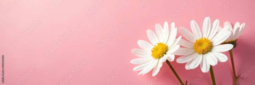 Delicate white chamomile blossoms against a soft pink backdrop, bathed in sunlight , botanical, pink Delicate white chamomile blossoms against a soft pink backdrop, bathed in sunlight , botanical, pink