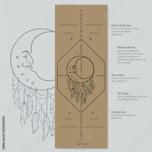 Alignment Yoga Mat design template. Vector illustration. Ready to print modern style. Perfect support in any asana, for the most demanding yogis with beautiful sybol in the center point inspired by