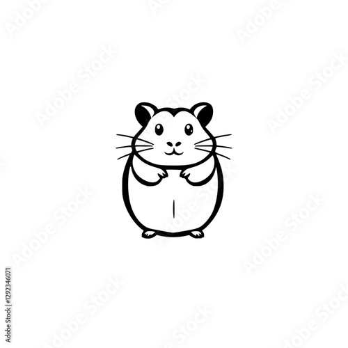 Black-and-white cartoon hamster illustration with a cute, friendly expression on a pure white background.