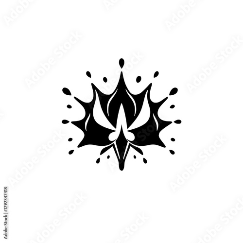 Black and White Splattered Lotus Flower Illustration on White Background