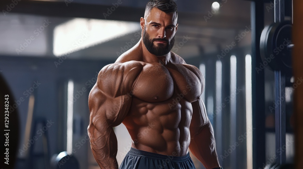 Fototapeta premium Handsome muscular man in gym posing. Generative AI