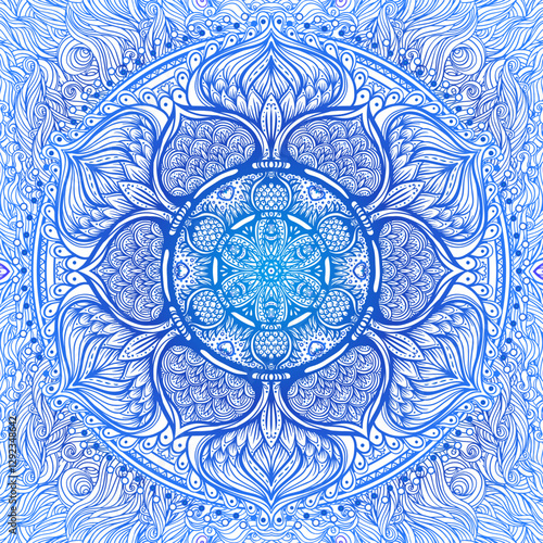 Vector ornamental mandala inspired ethnic art, patterned Indian paisley. Hand...