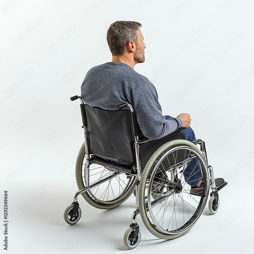 Wheelchair User Posing on Plain White Background for Easy Editing Wheelchair User Posing on Plain White Background for Easy Editing