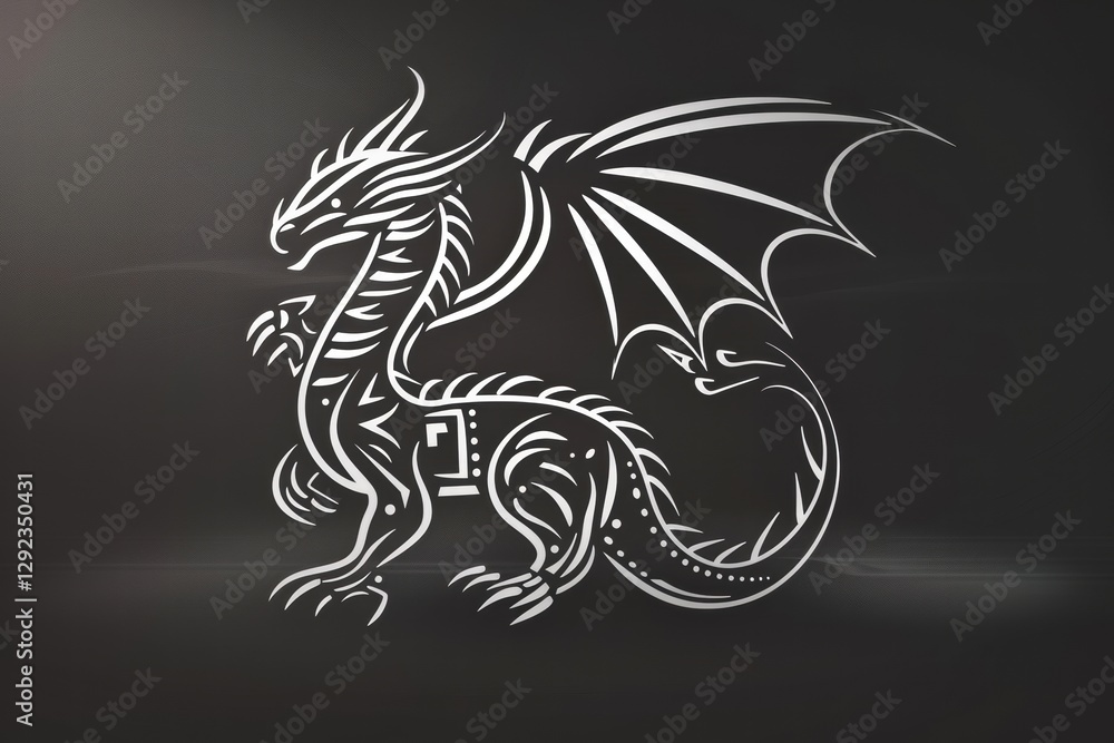 Monochrome tribal dragon icon with bold lines and sharp patterns, high contrast creates striking simplicity. Monochrome tribal dragon icon with bold lines and sharp patterns, high contrast creates striking simplicity.