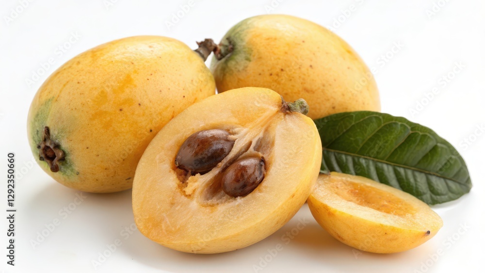 Loquats, Fruit, Seeds, Halved, Whole Loquats, Fruit, Seeds, Halved, Whole