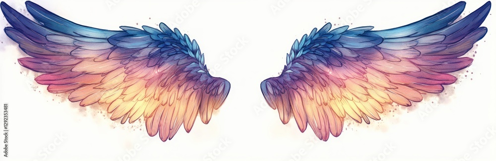 Fototapeta premium Glowing Angel Wings Pastel Watercolor Ethereal Illustration