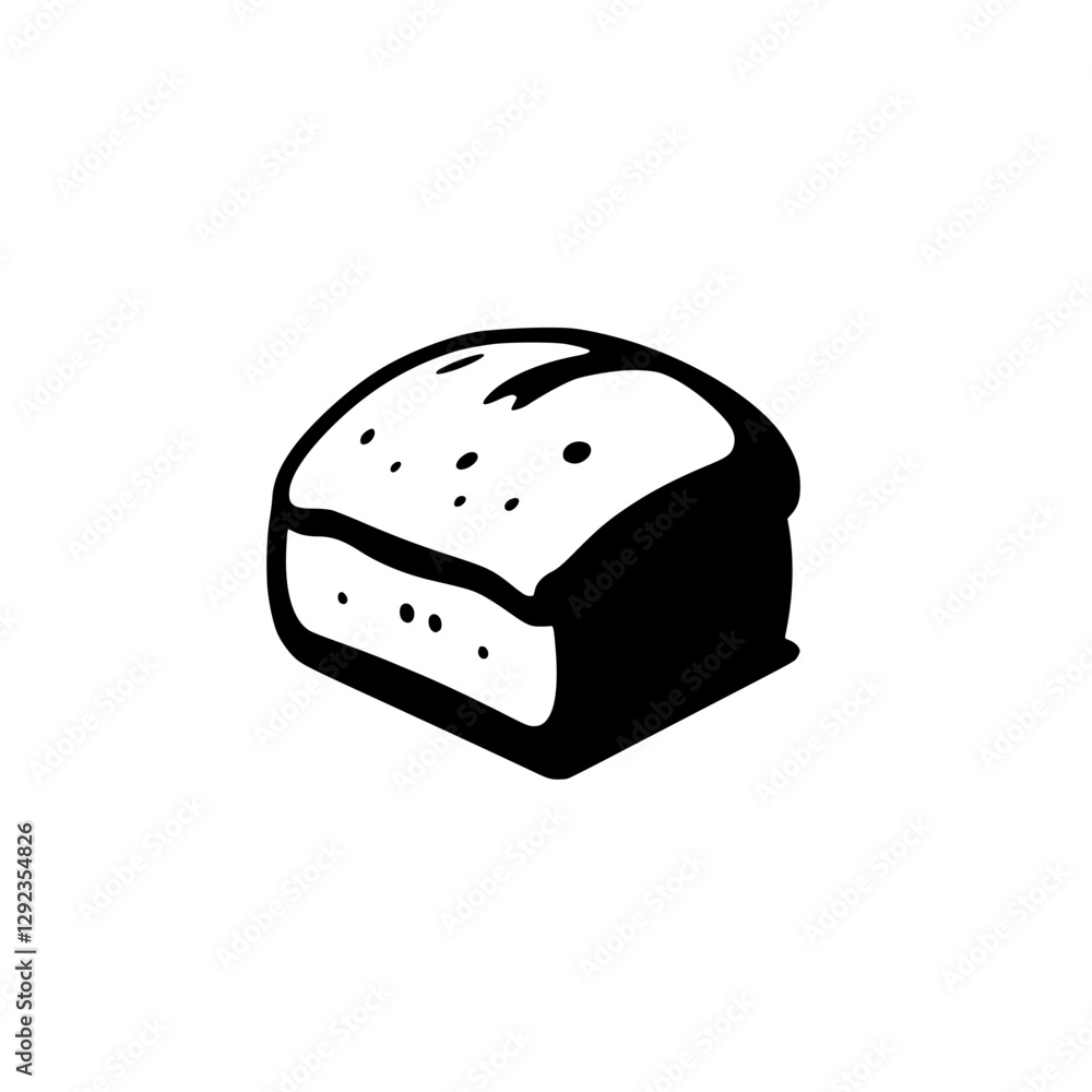 Fototapeta premium Bread, a minimalist cartoon illustration of a bread, bread symbol, clean, black and white image.