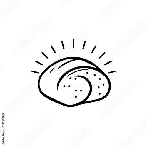 Bakery-style illustration: a close-up of a crusty bun with radiating lines above.