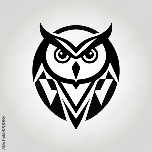 Modern Geometric Owl Logo, Abstract Animal Design, Black and White Vector
