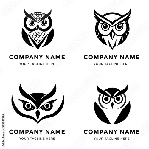 Abstract Tribal Owl Logo Set, Black and White Vector Art, Modern Brand Symbols.