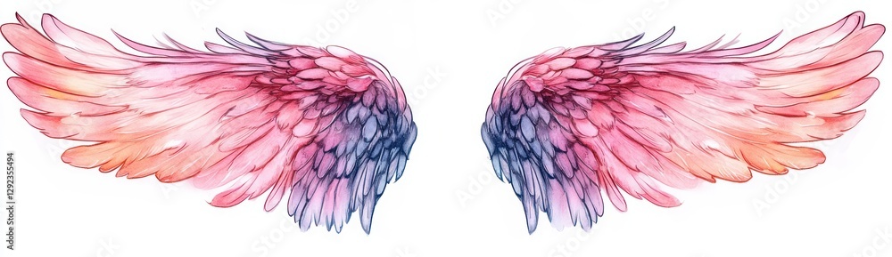 Fototapeta premium Ethereal Pink Watercolor Wings with Soft Pastel Colors and Gentle Glow