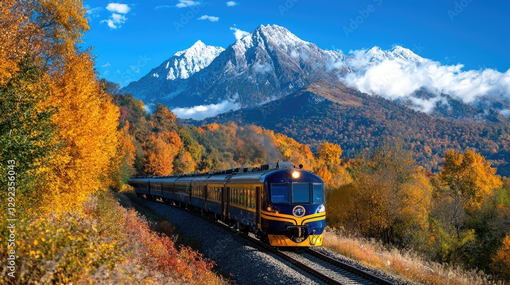 Scenic train journey through autumn mountains Scenic train journey through autumn mountains