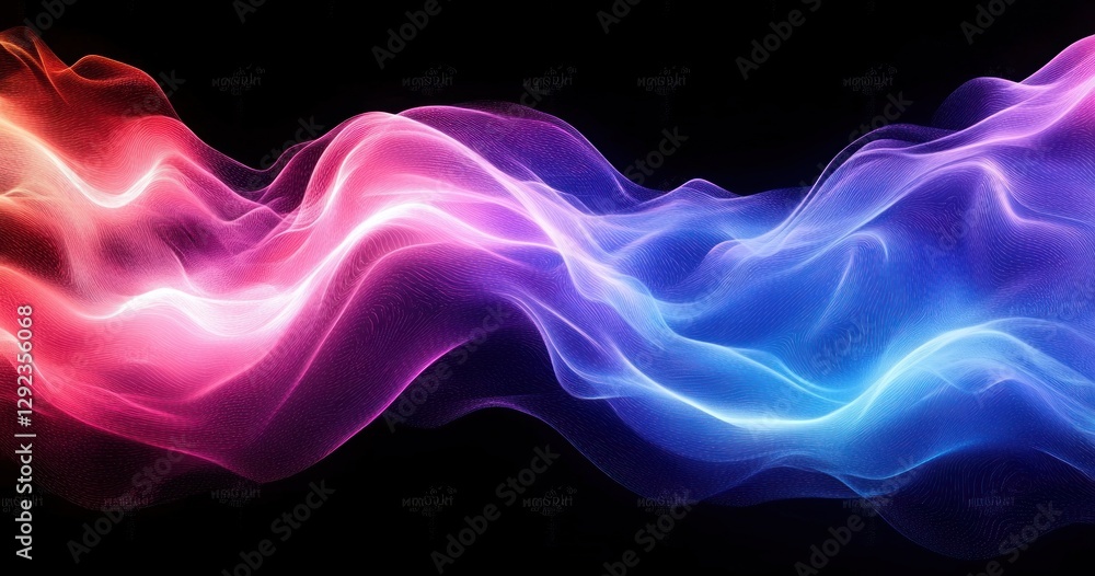 Fototapeta premium Vibrant Abstract Fluid Lines in Blue and Pink Hues with Glowing Light Effects on Black Background