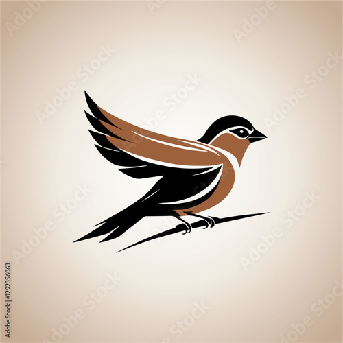 Abstract Sparrow Brown Logo, Minimalist Vector Art Design, Bird Symbol.