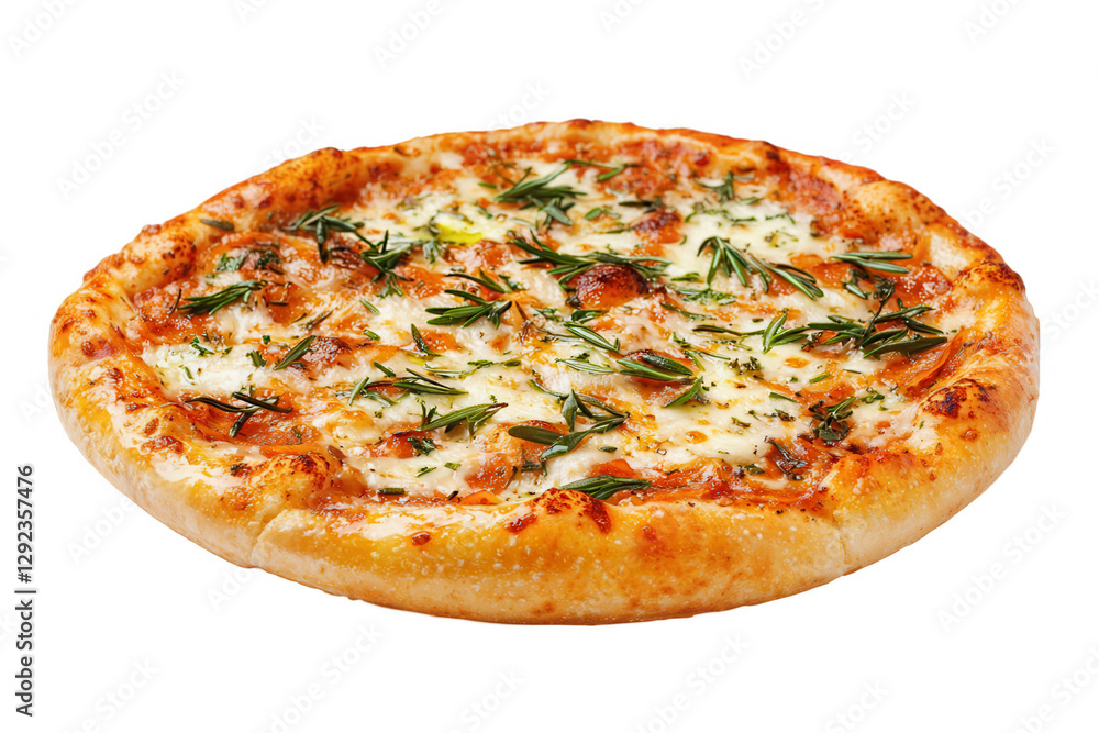 Delicious pizza topped with fresh herbs and melted cheese, perfect for a casual meal at home or a gathering with friends Delicious pizza topped with fresh herbs and melted cheese, perfect for a casual meal at home or a gathering with friends