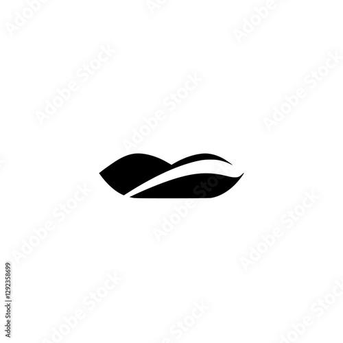 Abstract black and white symbol of lips, featuring a graphic, minimalist design, the lips are situated in the center on a white background.