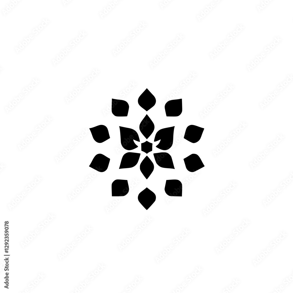 Black Abstract Floral Design on White Background. Minimalist floral illustration of a flower, center framed and white, pure black background. Black Abstract Floral Design on White Background. Minimalist floral illustration of a flower, center framed and white, pure black background.