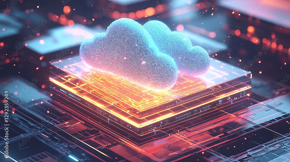 A conceptual illustration secure cloud storage glowing with protective encrypted holographic layers. A conceptual illustration secure cloud storage glowing with protective encrypted holographic layers.