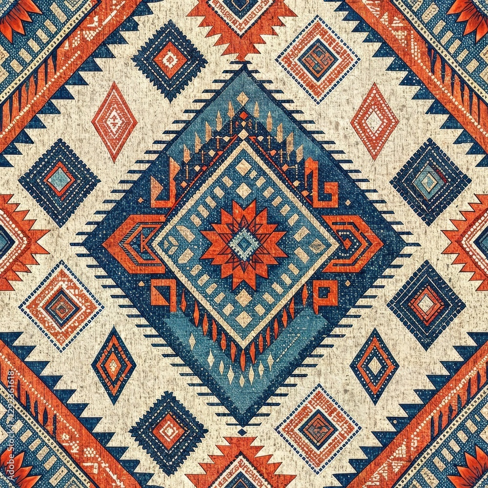 Seamless Pattern Artwork Textile Design Vibrant Geometric Shapes Artistic Studio Top-Down View Cultural Inspiration Seamless Pattern Artwork Textile Design Vibrant Geometric Shapes Artistic Studio Top-Down View Cultural Inspiration