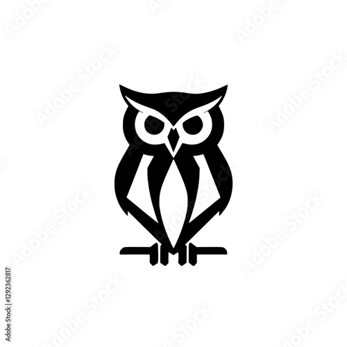 Minimalist owl logo illustration of a stylized bird on white background, simple, elegant, and modern design, black and white.