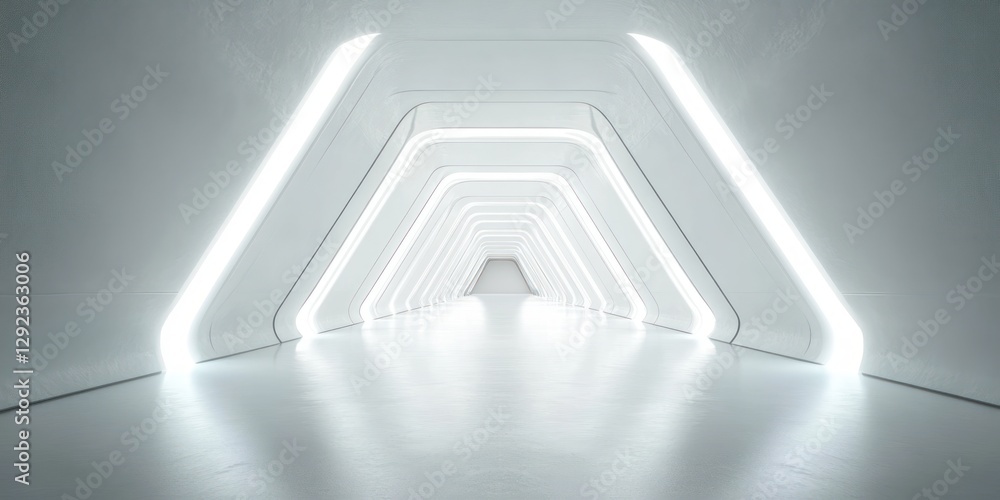 Naklejka premium Futuristic Minimalist Hallway with Soft Lighting and Symmetrical Design