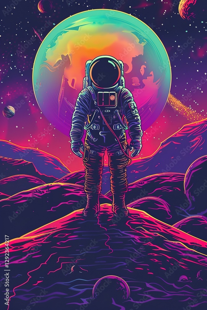 Naklejka premium Vector illustration of space, cosmonaut and galaxy for poster, banner or background