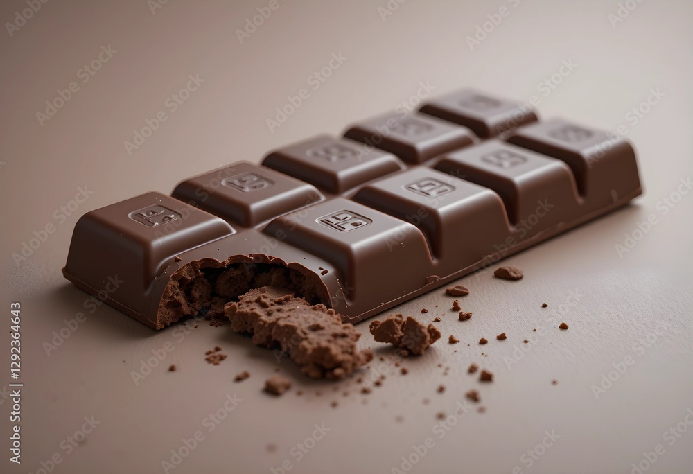 A classic chocolate bar with a few squares broken off, showing a smooth texture. Rich brown color with a glossy surface, placed on a neutral background. Soft lighting enhances detail. A classic chocolate bar with a few squares broken off, showing a smooth texture. Rich brown color with a glossy surface, placed on a neutral background. Soft lighting enhances detail.