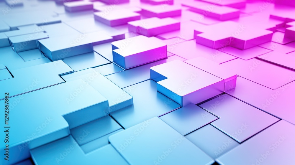 Abstract 3D rendering of blue and pink geometric shapes. Abstract 3D rendering of blue and pink geometric shapes.
