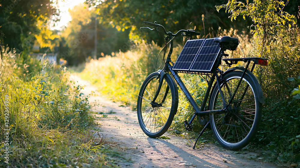 Vintage Bicycle with Solar Panels in a Green City Park During Summer
