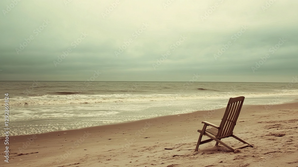 Relaxing beach chair by the ocean tranquil shoreline scenic nature view serene atmosphere Relaxing beach chair by the ocean tranquil shoreline scenic nature view serene atmosphere