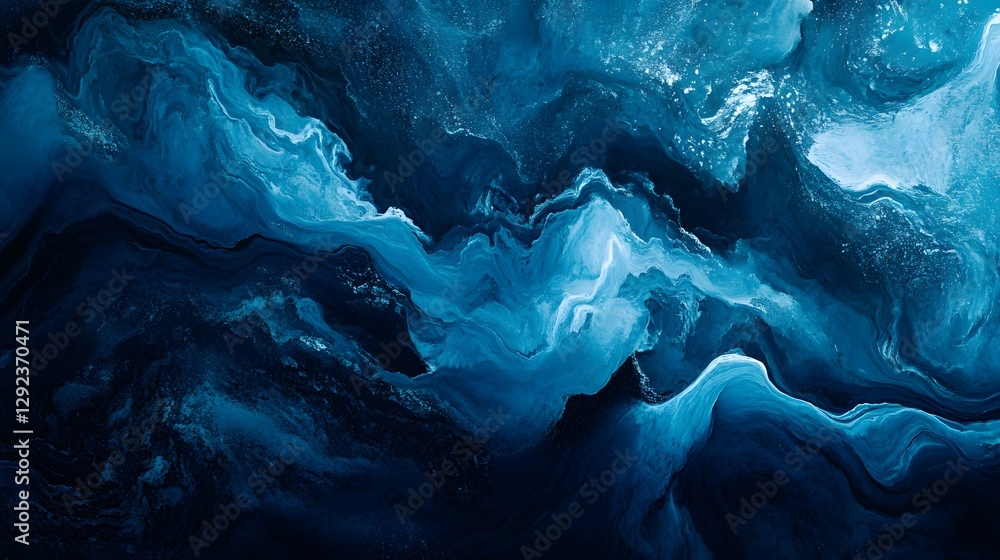 Fototapeta premium Abstract painting of flowing blue and white marble designs