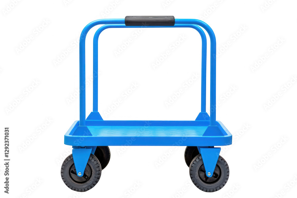 Bright blue utility cart with a sturdy handle and durable wheels designed for transporting goods easily in various settings Bright blue utility cart with a sturdy handle and durable wheels designed for transporting goods easily in various settings