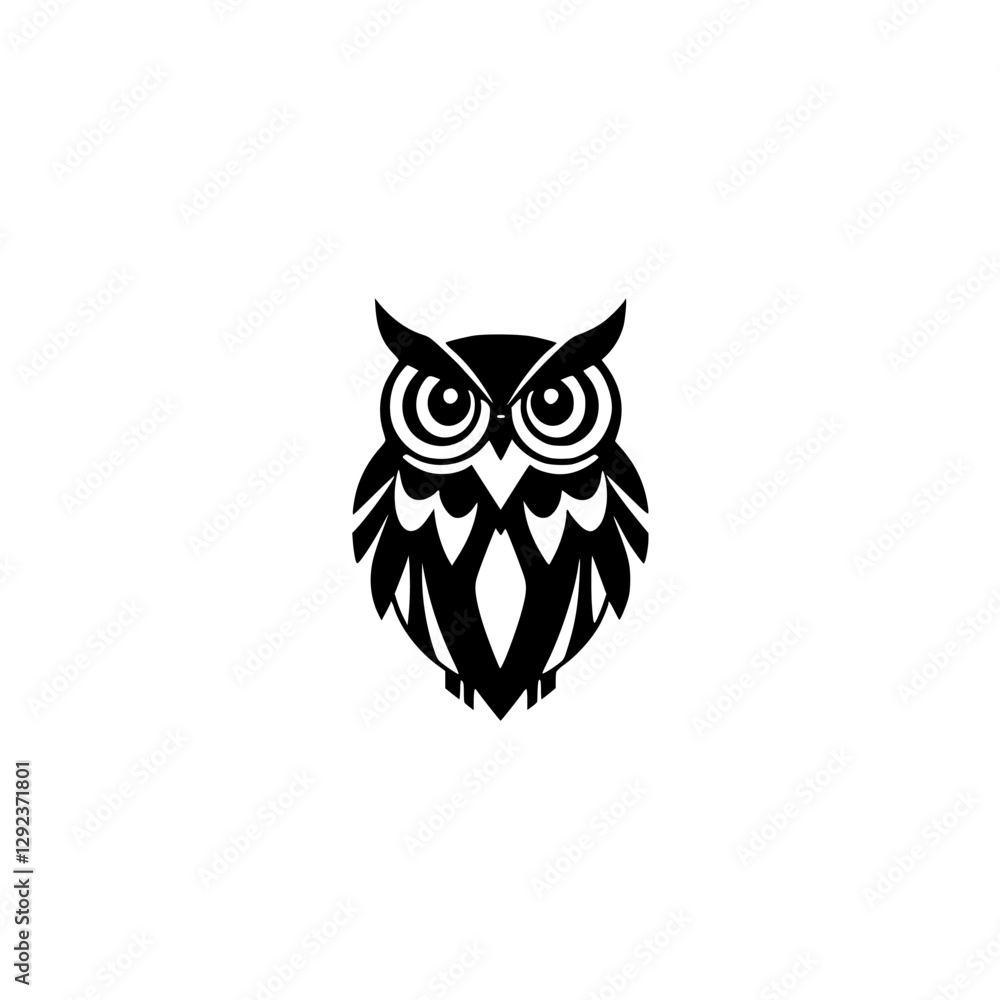 Fototapeta premium Minimalist black and white owl illustration, owl with a bold design.