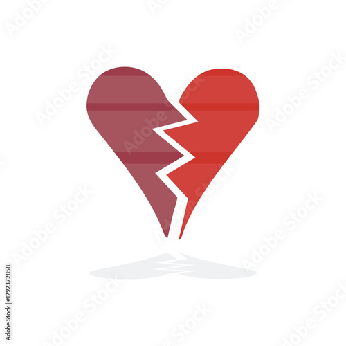 Broken heart symbol representing heartbreak, love loss, breakup, sadness, loneliness, sorrow, emotional pain, grief, disappointment, separation, failed relationship, and unrequited love.