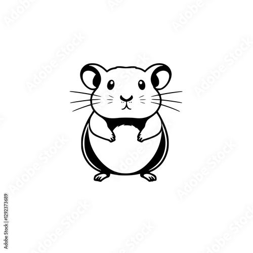 Adorable cartoon hamster in black and white, clean style.