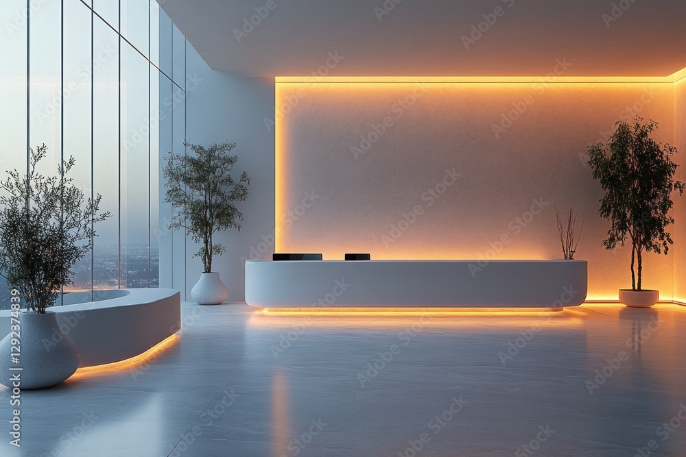 Fototapeta premium Minimalistic White Presentation Space with Clean Wall and Table for Product Display and Design Inspiration