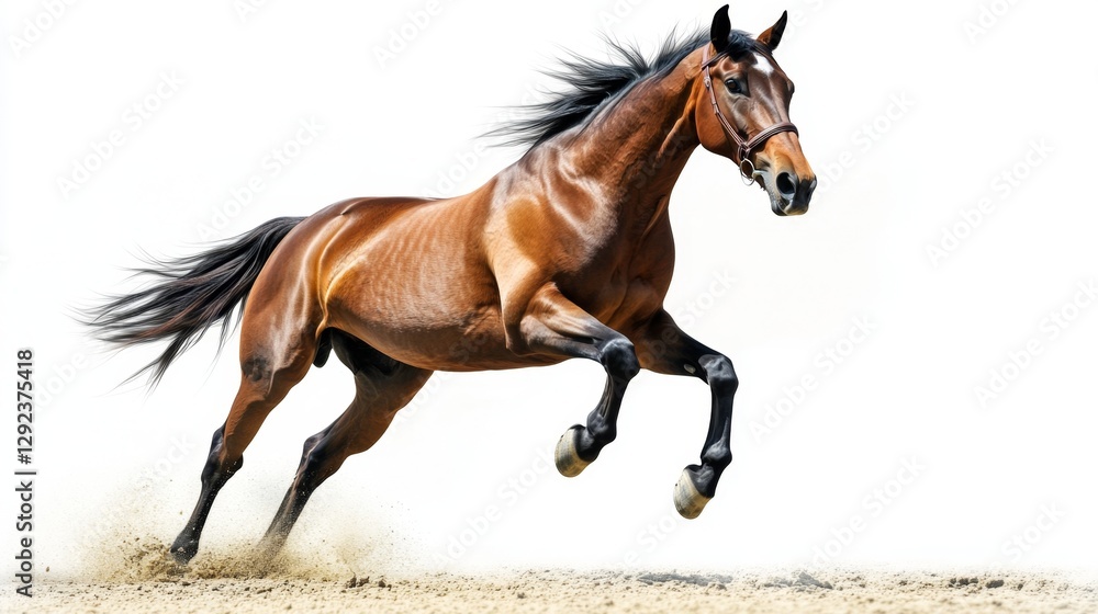Bay horse galloping white backdrop animal photography open space side view motion capture Bay horse galloping white backdrop animal photography open space side view motion capture