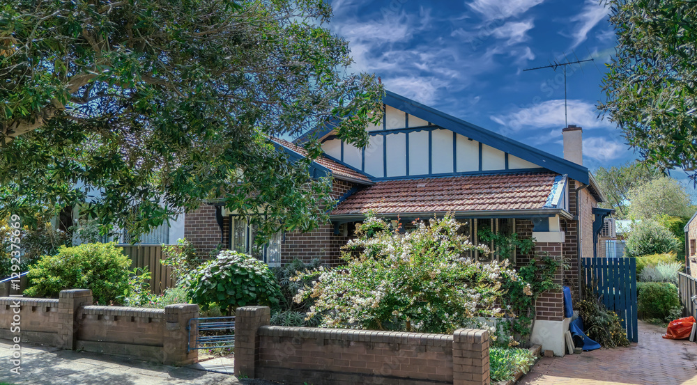 Old Federation Double Brick house in an inner western Sydney Suburb at beautiful colourful sunset NSW Australia Old Federation Double Brick house in an inner western Sydney Suburb at beautiful colourful sunset NSW Australia