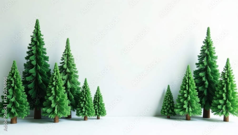 Obraz premium Perfect evergreen Christmas trees, crisp white backdrop , isolated, nature, holiday