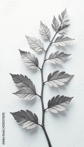 Silver skeleton leaves, intricate details, white background, texture, foliage