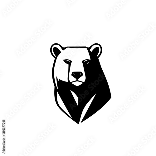 Bear Head Silhouette: A stylized black and white illustration of a bear, in a minimalistic and striking design.