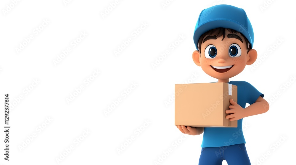 Cartoon delivery worker in a whimsical studio digital package illustration Cartoon delivery worker in a whimsical studio digital package illustration